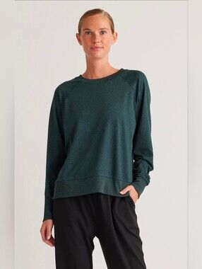 Quince Flowknit Pullover Crewneck Sweatshirt Heather Green Relaxed Fit Large